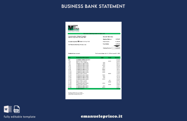 stile verificato Estratto conto corrente aziendale della Bank of Africa Modello 